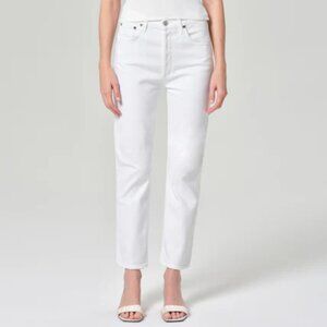 Agolde Riley High Waisted Cropped Jeans - Sour Cream
